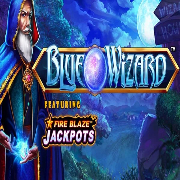 Blue Wizard Fire Blaze Jackpots slot visual from Rarestone Gaming available on spinorhino.eu